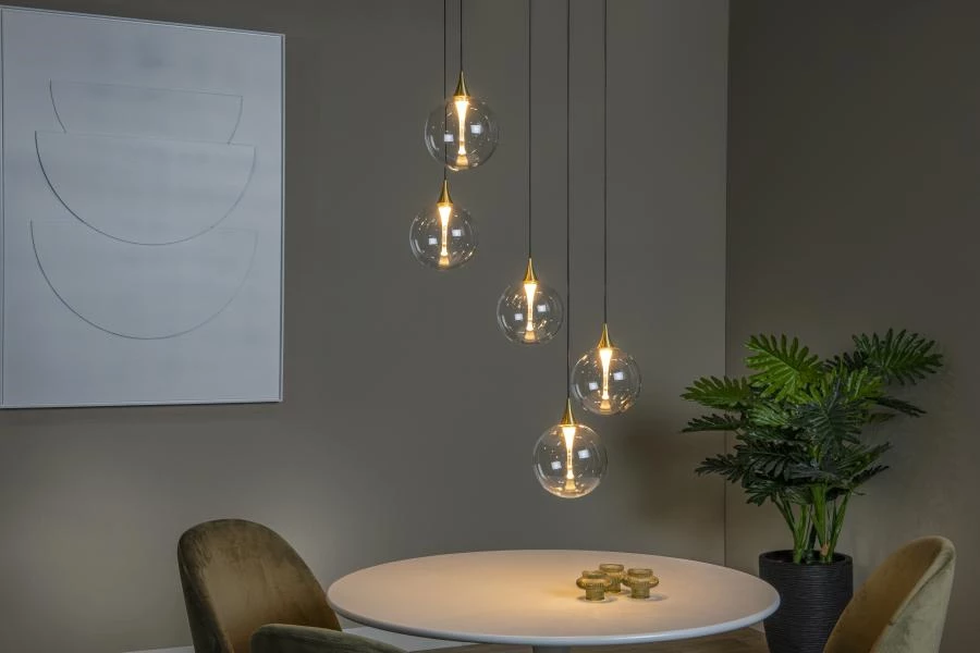 Lucide Premium GISELA - Pendelleuchten - Ø 48 cm - LED Dim. - 5x3,8W 2700K - Transparent - Atmosphäre 1